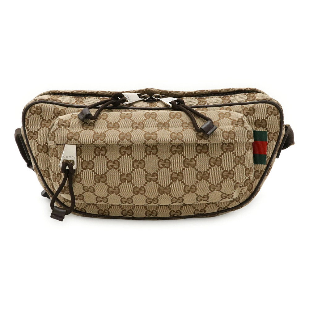 Gucci GG Canvas Sling Bag Body Waist Crossbody Beige Cream Dark Brown